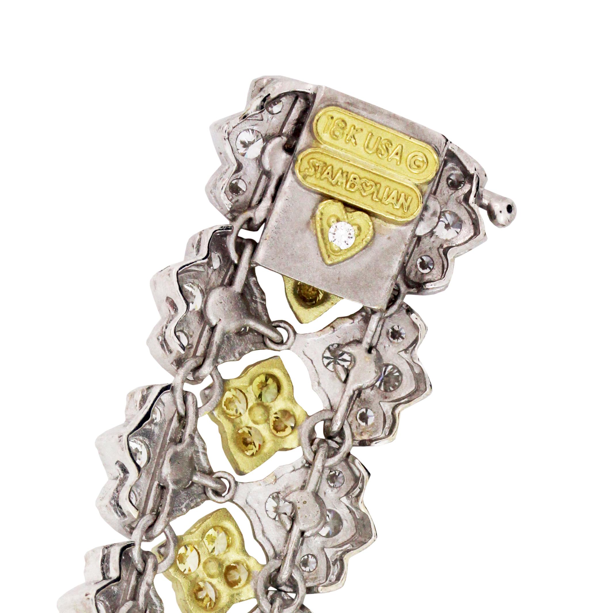  Canary Diamond Two-Tone Gold Bracelet Stambolian In New Condition In Boca Raton, FL