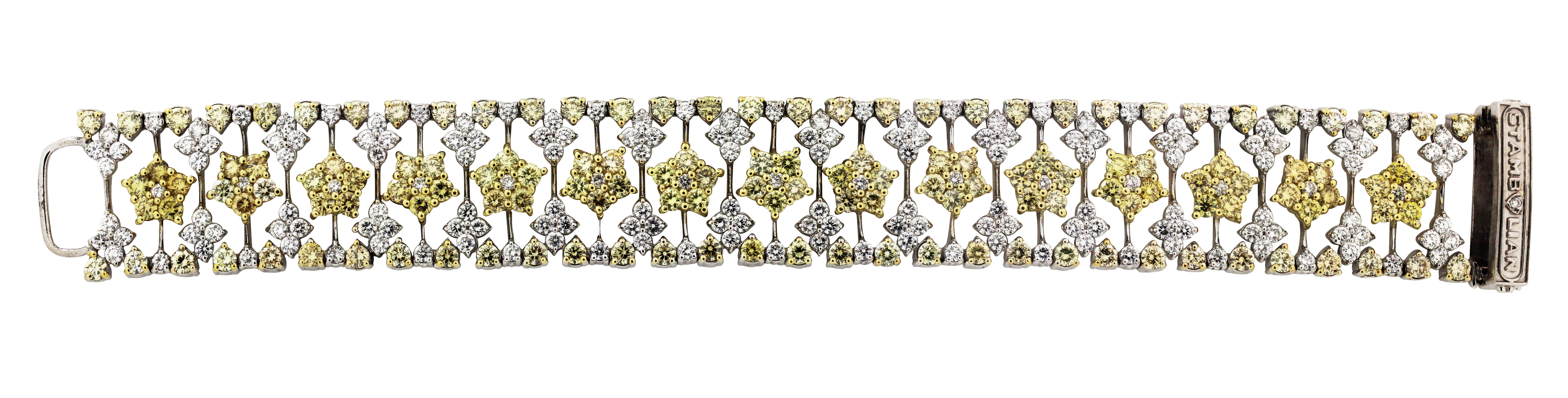 Canary Diamond Two-Tone Gold Bracelet Stambolian In New Condition In Boca Raton, FL