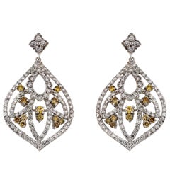 Canary Diamond White Gold Chandelier Earrings Stambolian