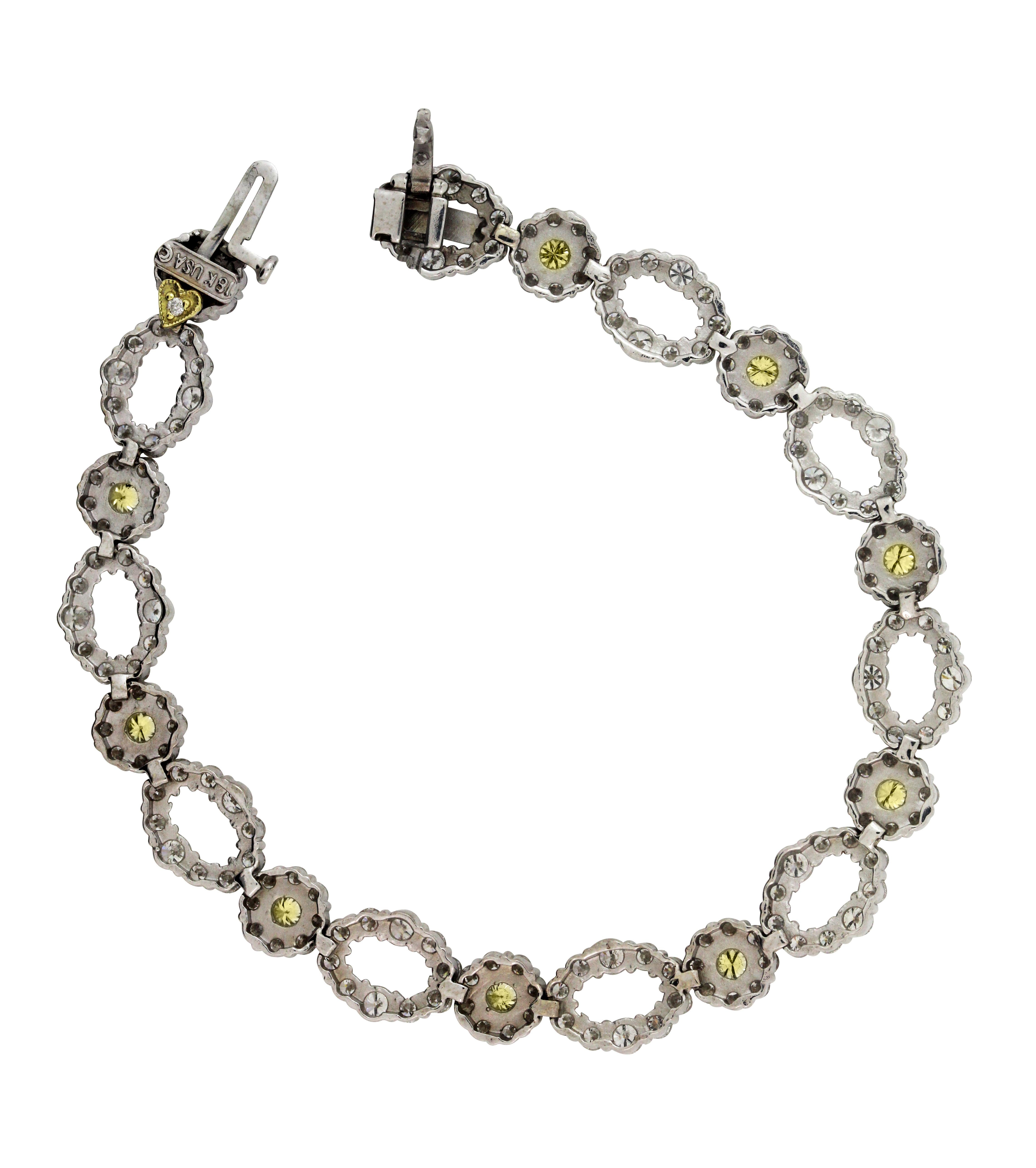 Canary Diamond White Gold Oval Link Bracelet Stambolian In New Condition In Boca Raton, FL