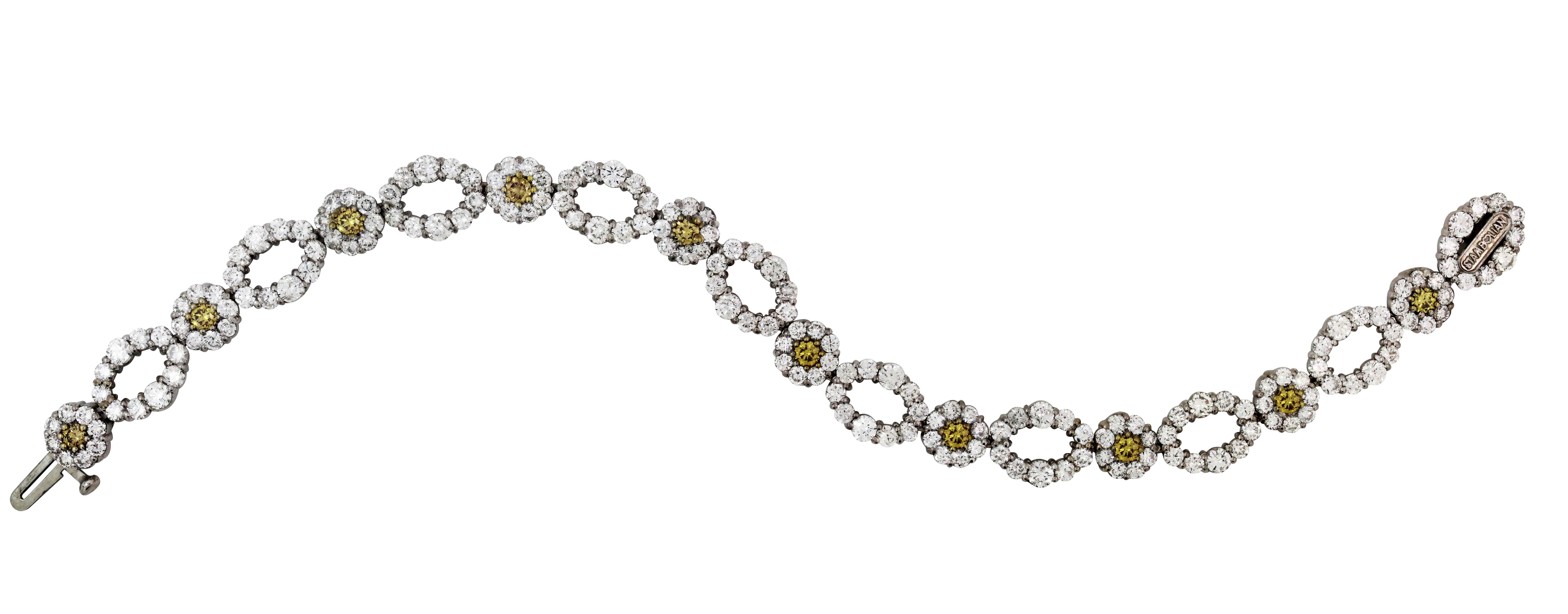 Women's Canary Diamond White Gold Oval Link Bracelet Stambolian