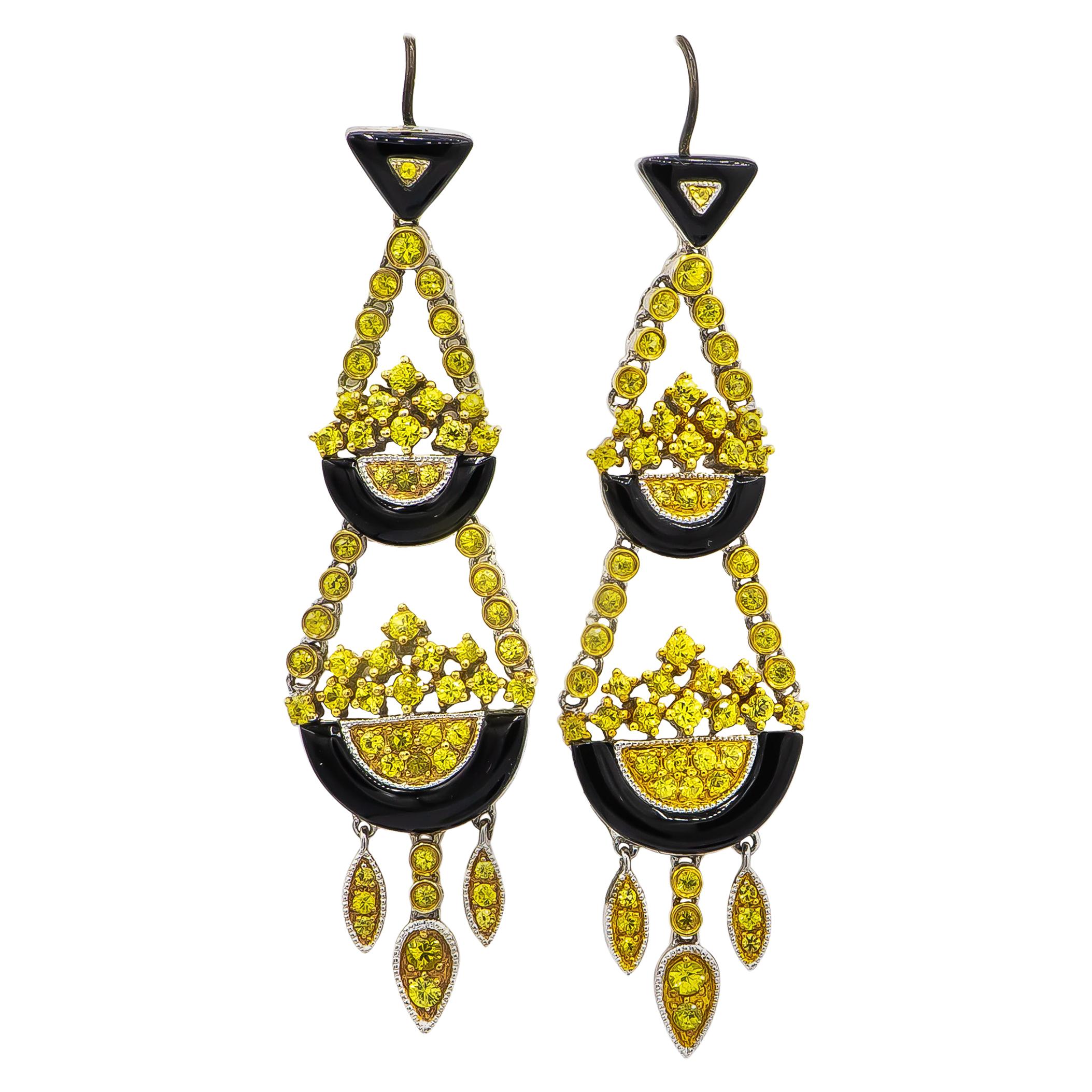 Canary Diamonds 1.86 Carat and Black Onyx Earrings 18 Karat Gold