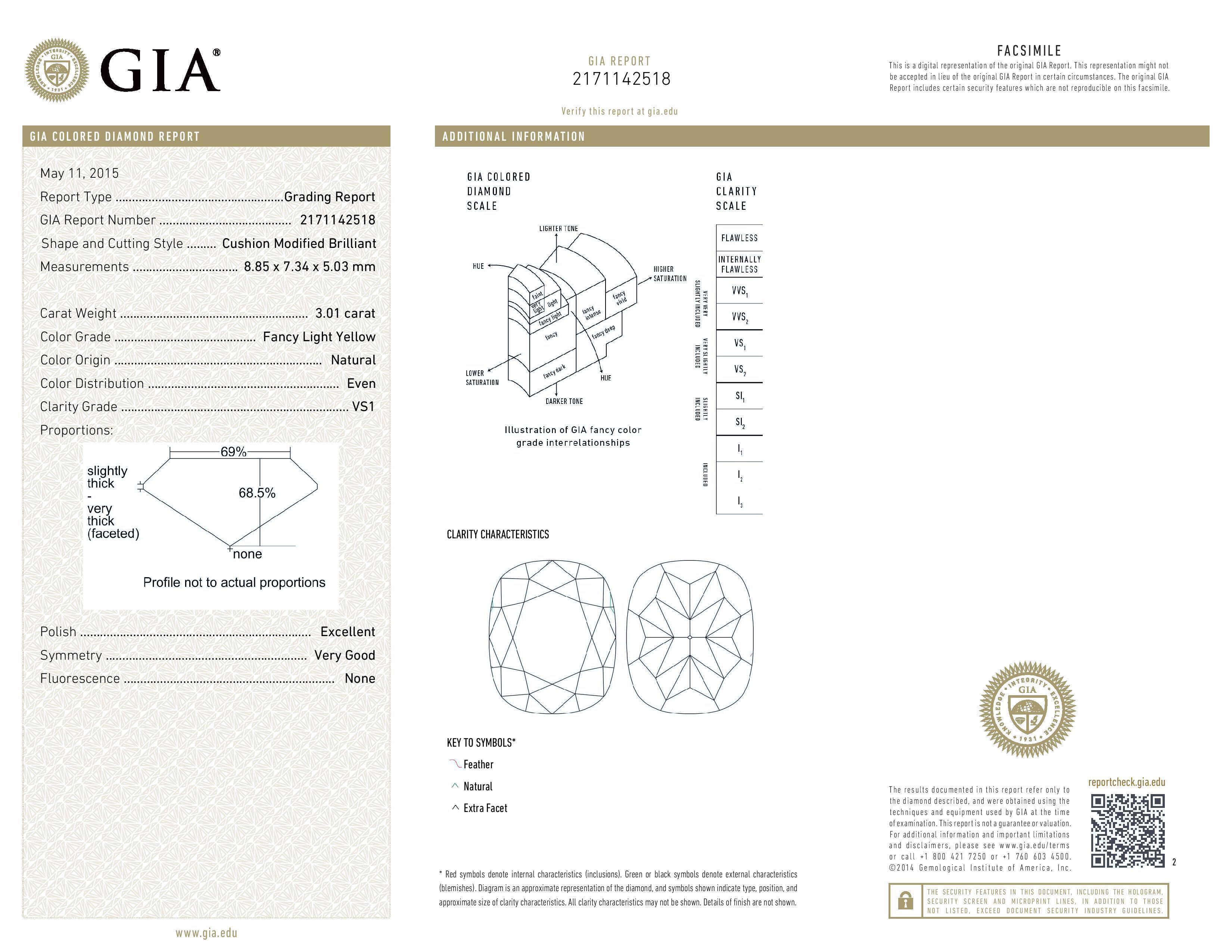 Fancy Light Yellow Diamond Ring 3.01 Carat GIA Certified (Kissenschliff)