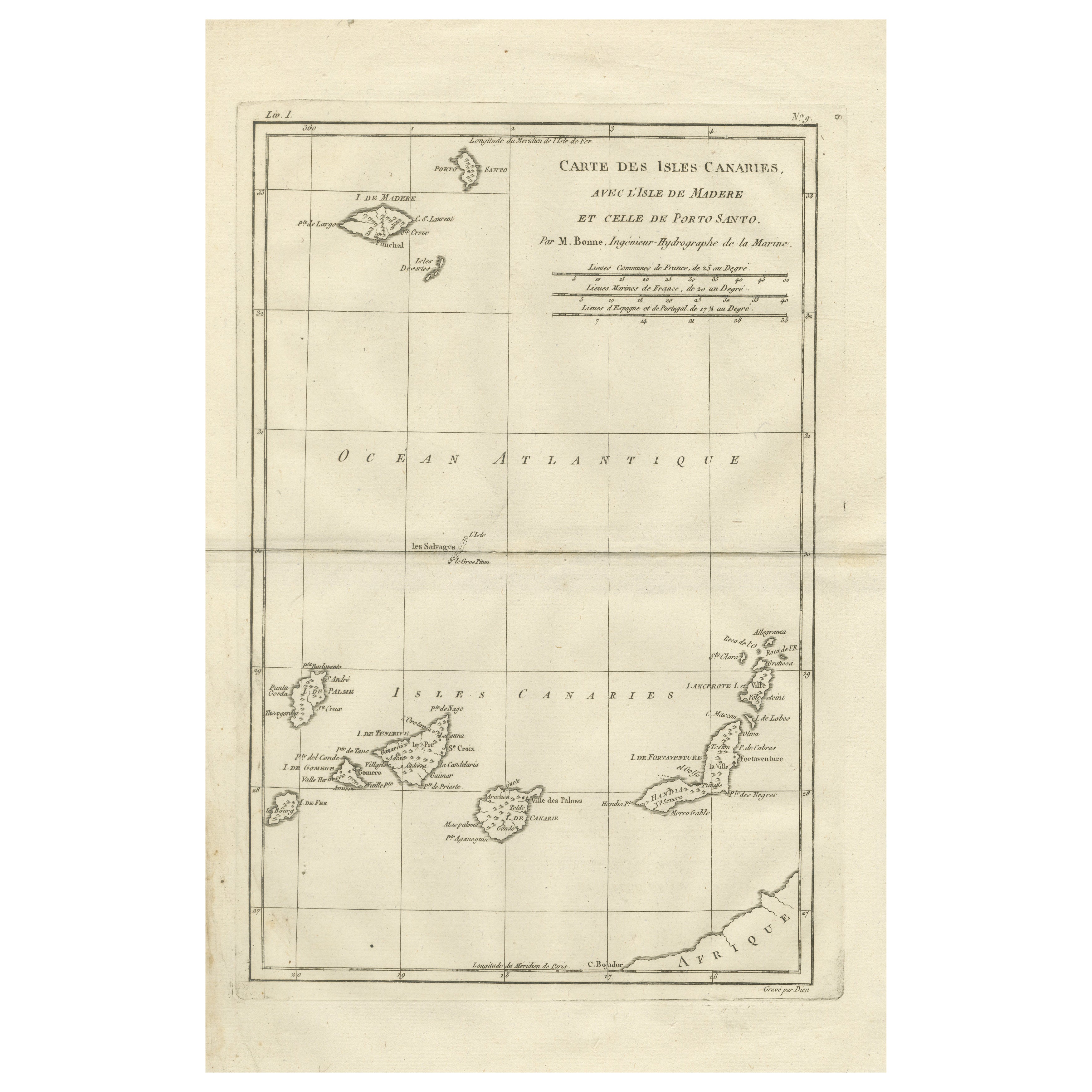 Canary Islands 
Madeira Map – Atlantic Archipelagos c.1780 For Sale