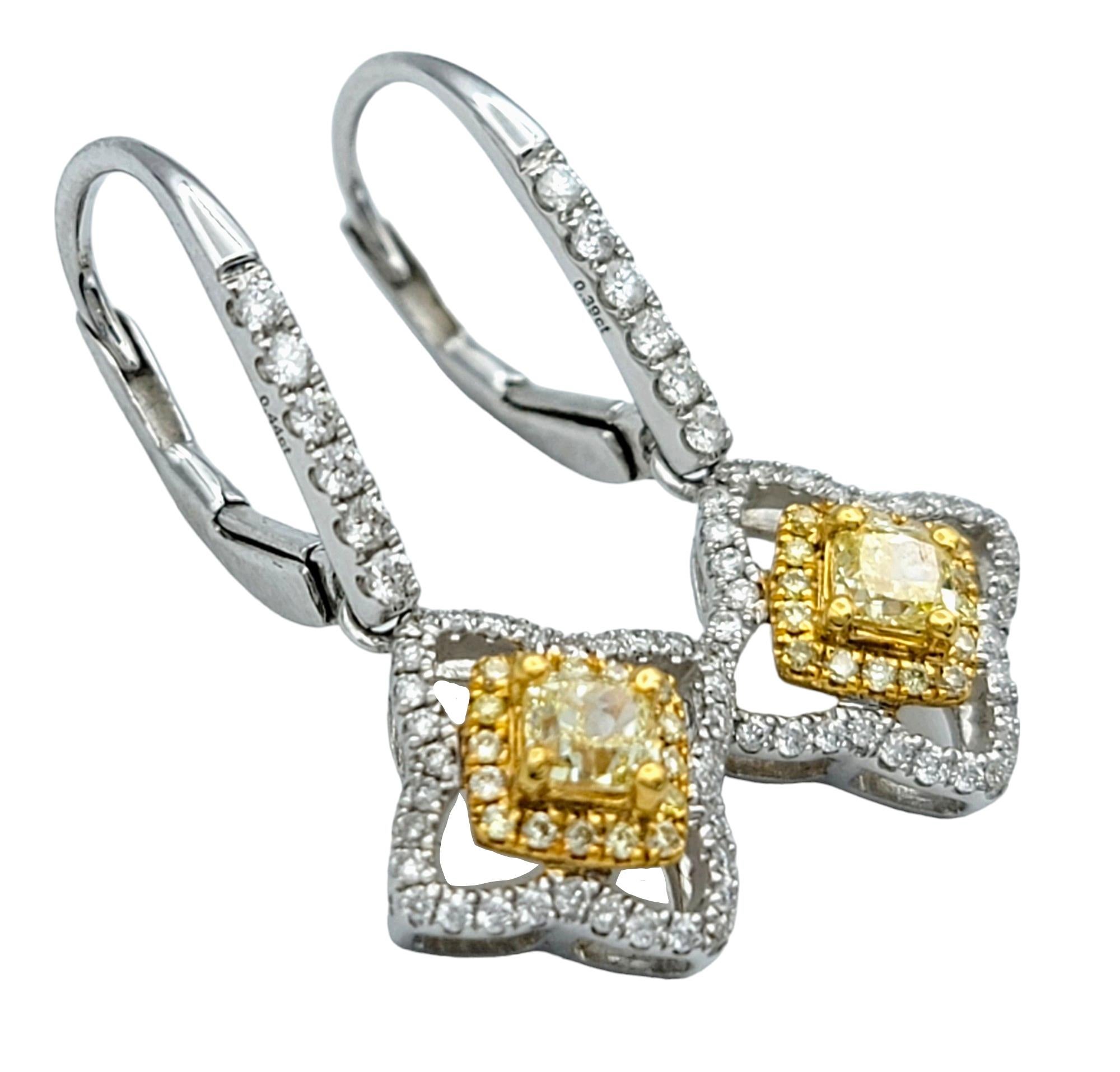 Contemporary Canary Star Yellow and White Diamond Dangle Earrings in Two-Tone 18 Karat Gold For Sale