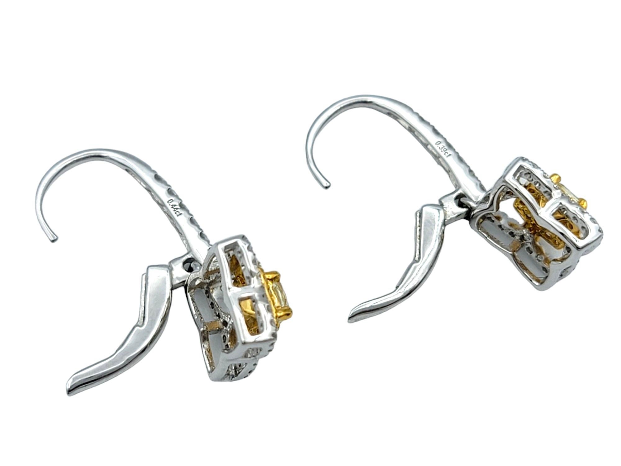 Canary Star Yellow and White Diamond Dangle Earrings in Two-Tone 18 Karat Gold In Good Condition For Sale In Scottsdale, AZ