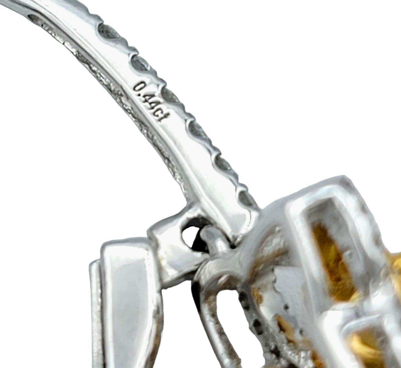 Women's Canary Star Yellow and White Diamond Dangle Earrings in Two-Tone 18 Karat Gold For Sale