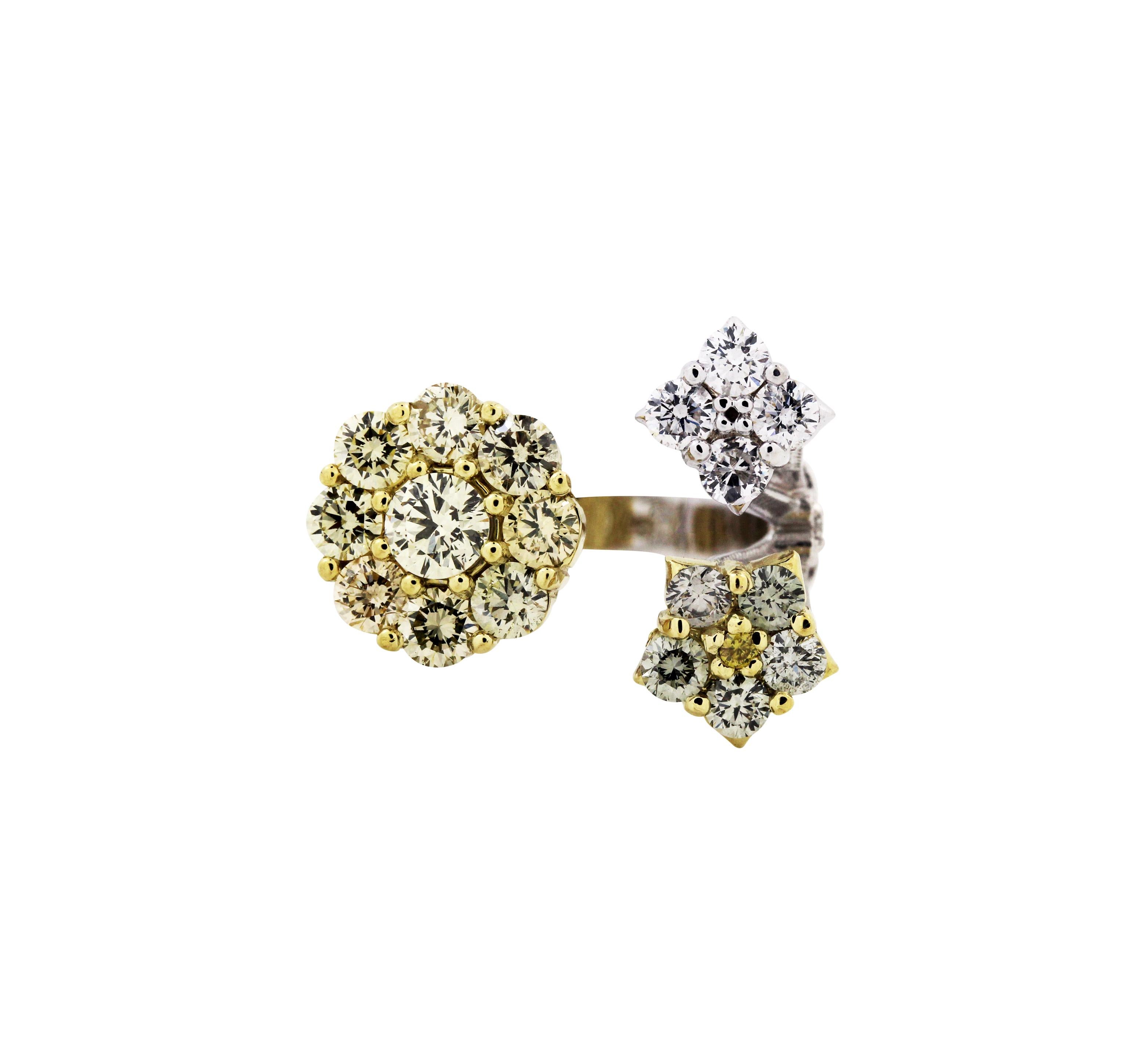 Canary Yellow Diamond Cluster White Gold Ring Stambolian In New Condition In Boca Raton, FL