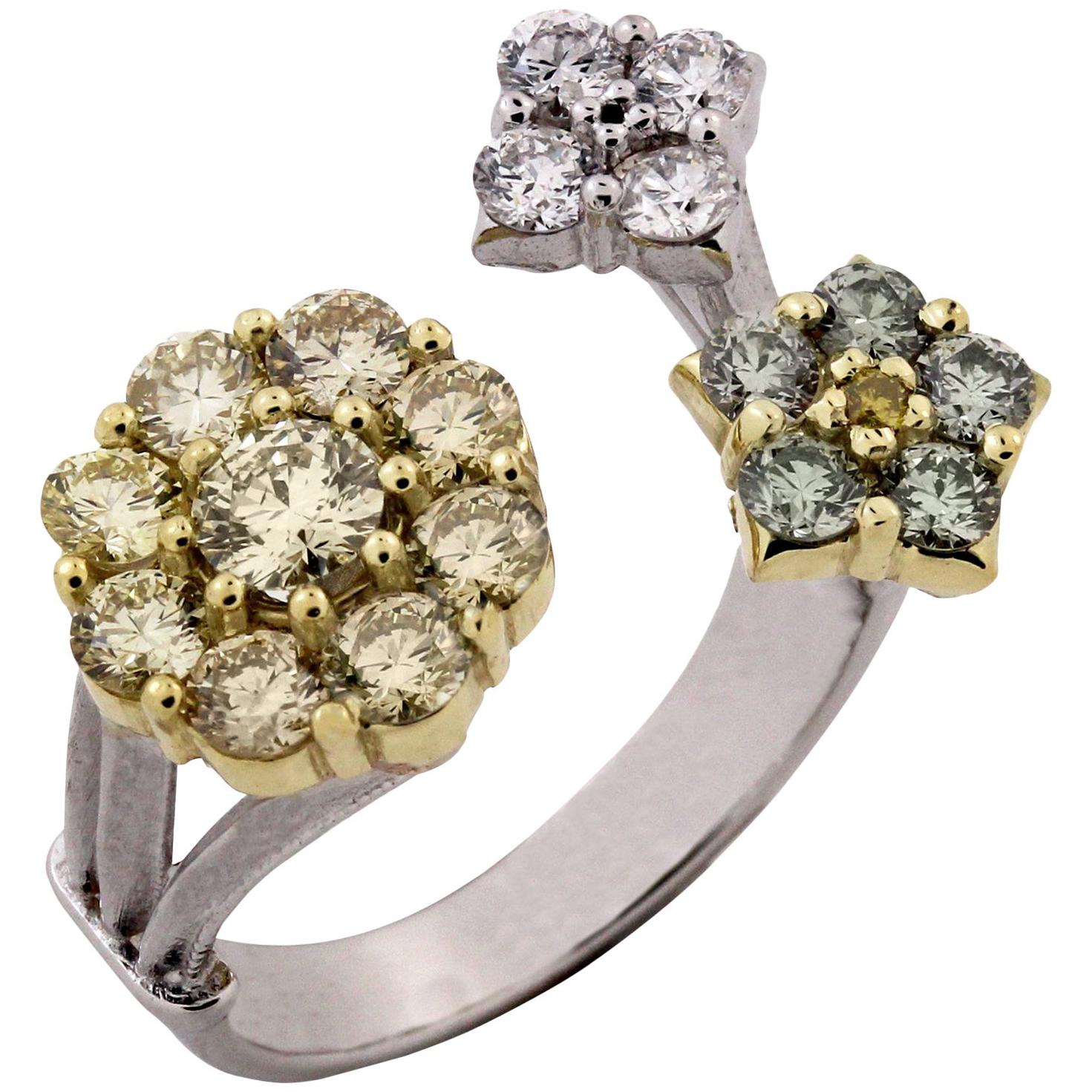 Canary Yellow Diamond Cluster White Gold Ring Stambolian