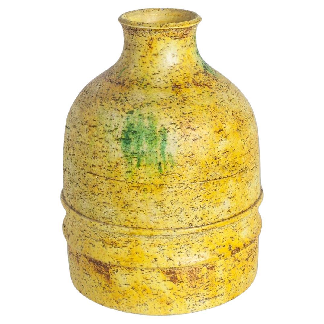 Canary Gelbe Fantoni-Vase mit grünen Highlights für Raymor im Angebot