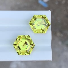 Canary Yellow Hexagon Shape Lemon Quartz Gemstone Pair for Earrings Jewellery