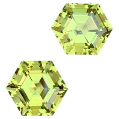 Canary Yellow Hexagon Shape Lemon Quartz Gemstone Pair for Earrings Jewellery