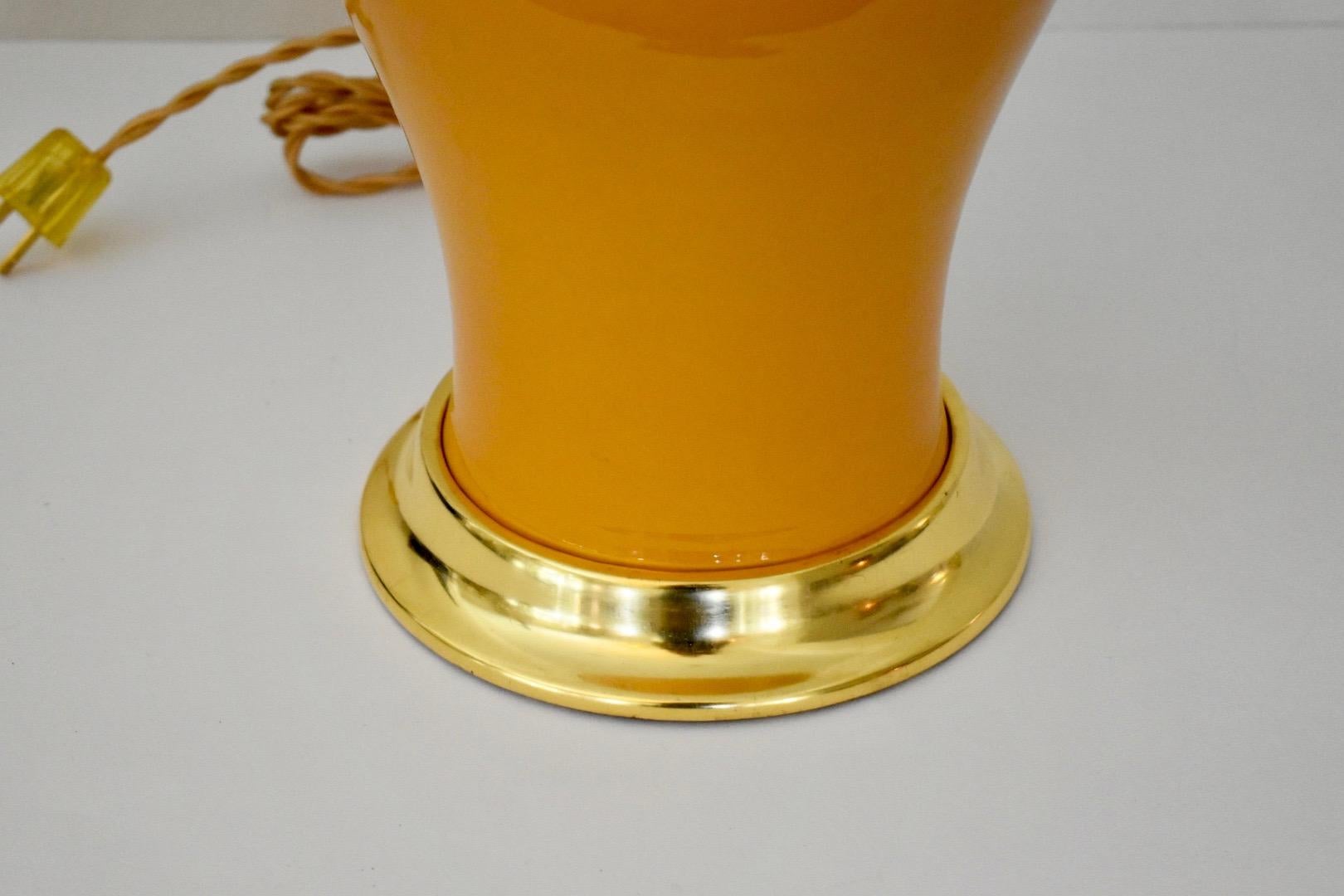 Canary Yellow Porcelain Lamp in 23-Karat Water Gilt Turned Wood Base 2