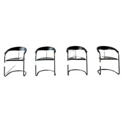 Vintage "Canasta" Smoked Chrome and Black Leather Chairs by Arrben Italy, 1970s