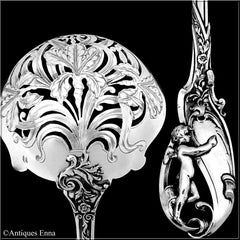 Canaux Masterpiece French Sterling Silver Sugar Sifter Spoon, Cherub