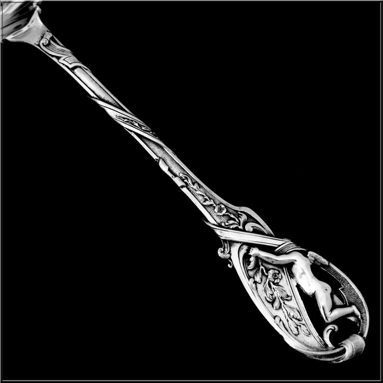 Canaux Masterpiece French Sterling Silver Sugar Sifter Spoon, Cherub For Sale 2