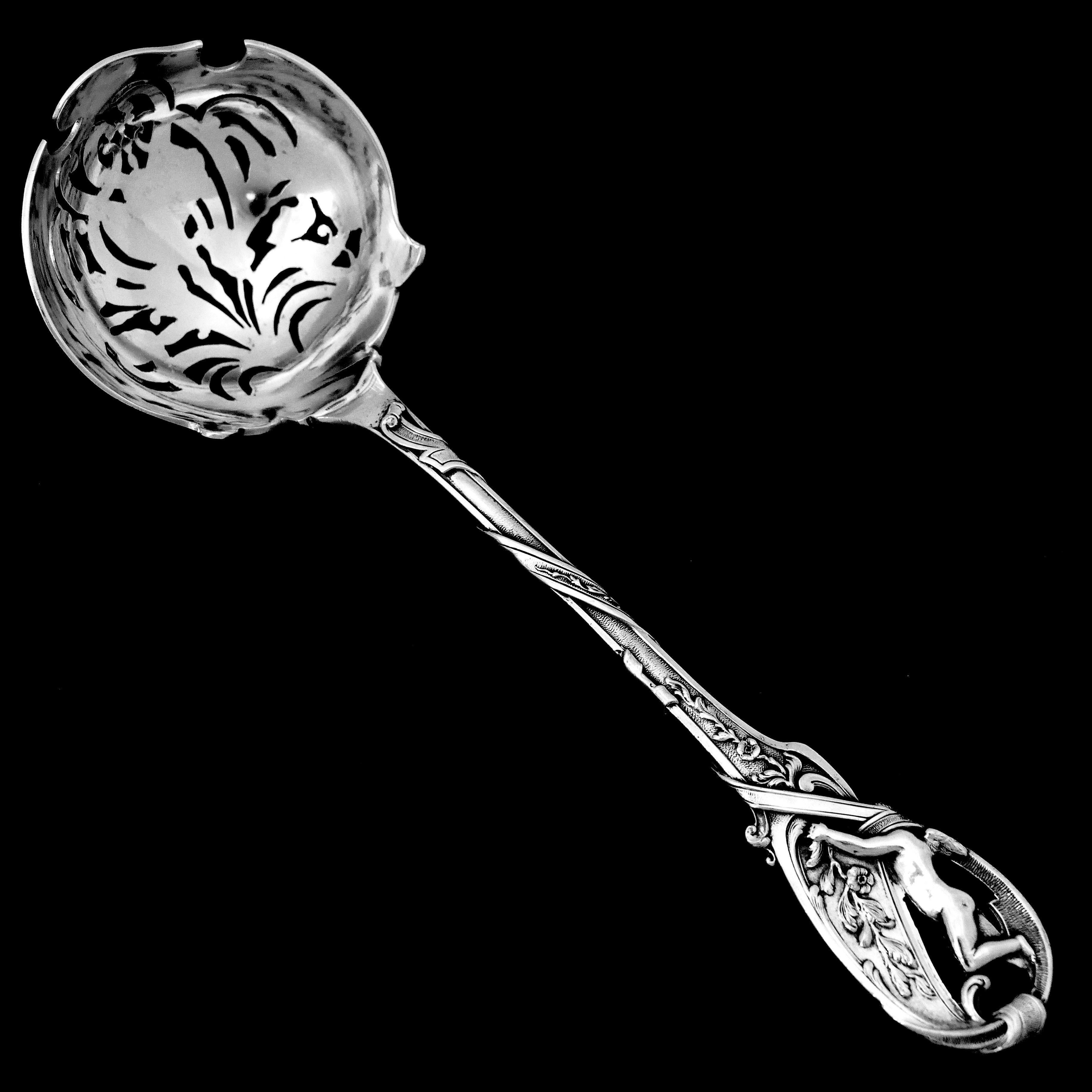 Canaux Masterpiece French Sterling Silver Sugar Sifter Spoon, Cherub For Sale 3