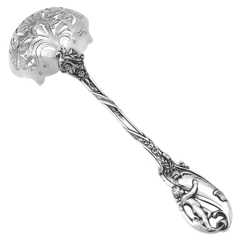 Canaux Masterpiece French Sterling Silver Sugar Sifter Spoon, Cherub For Sale