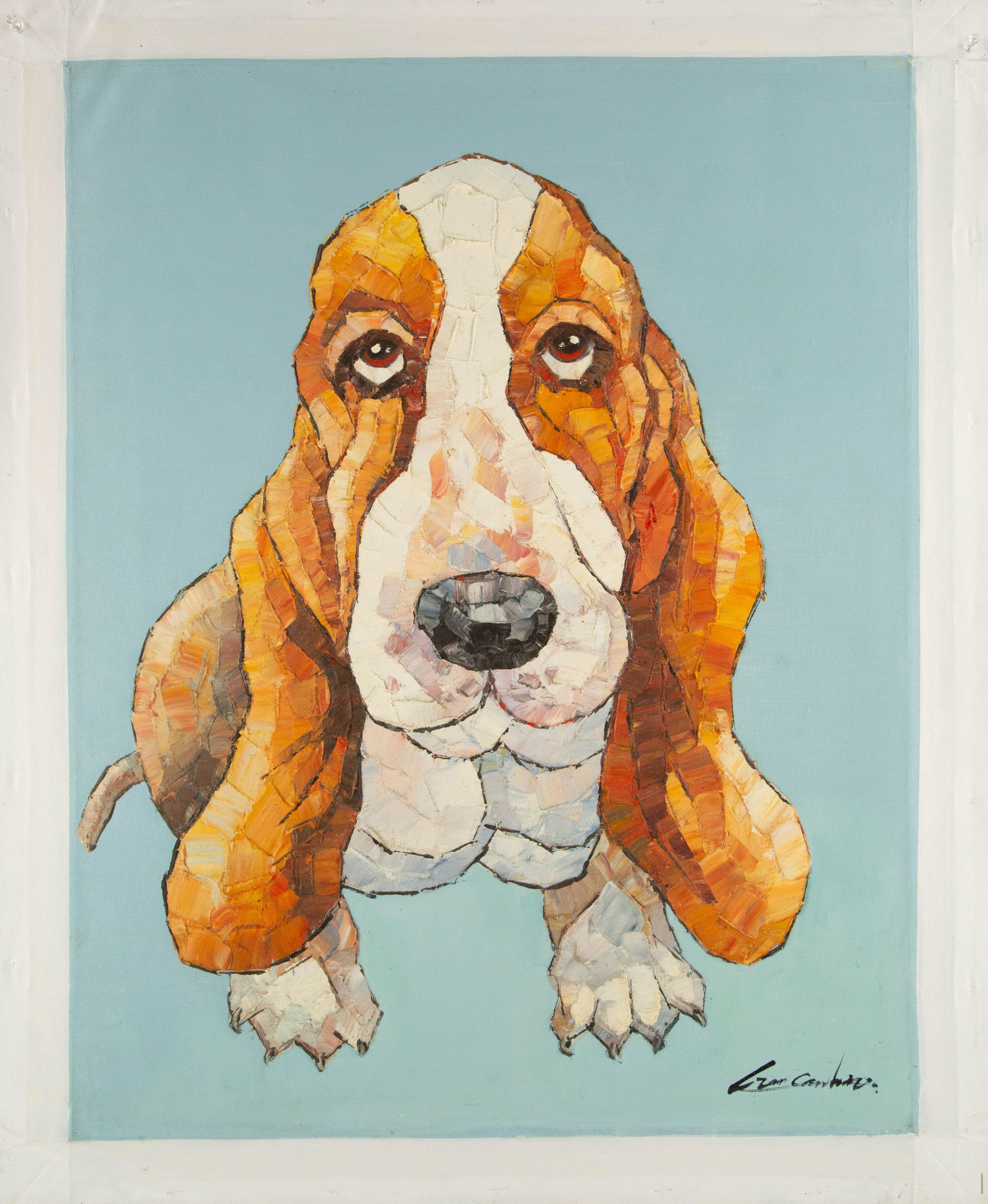 CanBin Liang Tier Original Ölgemälde auf Leinwand „Basset Hound“ im Angebot 8