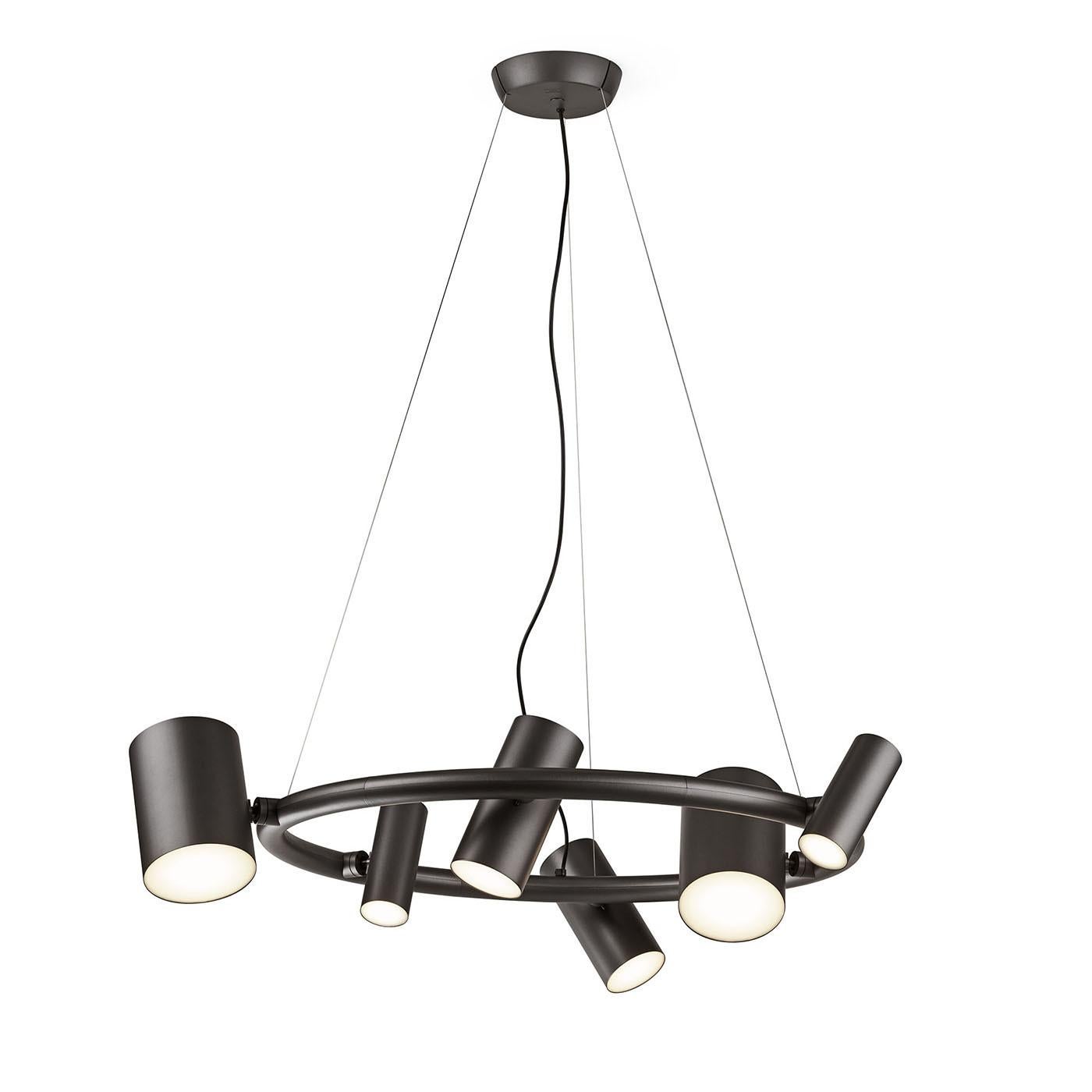 XXI secolo e contemporaneo Lampadario rotondo in metallo nero CanCan di Ghidini 1961 in vendita