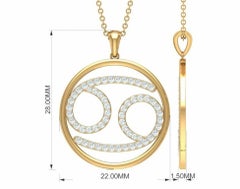 Zodiac Astrology Circle Cancer Diamond Pendant Necklace in 14k Solid Gold