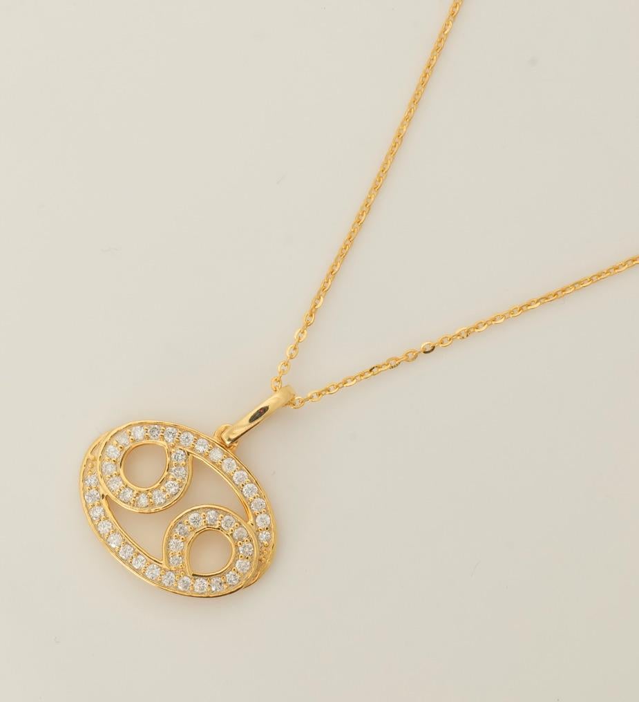 Women's Cancer Horoscope Diamond Necklace in 14K Solid Gold (Certified) For Sale