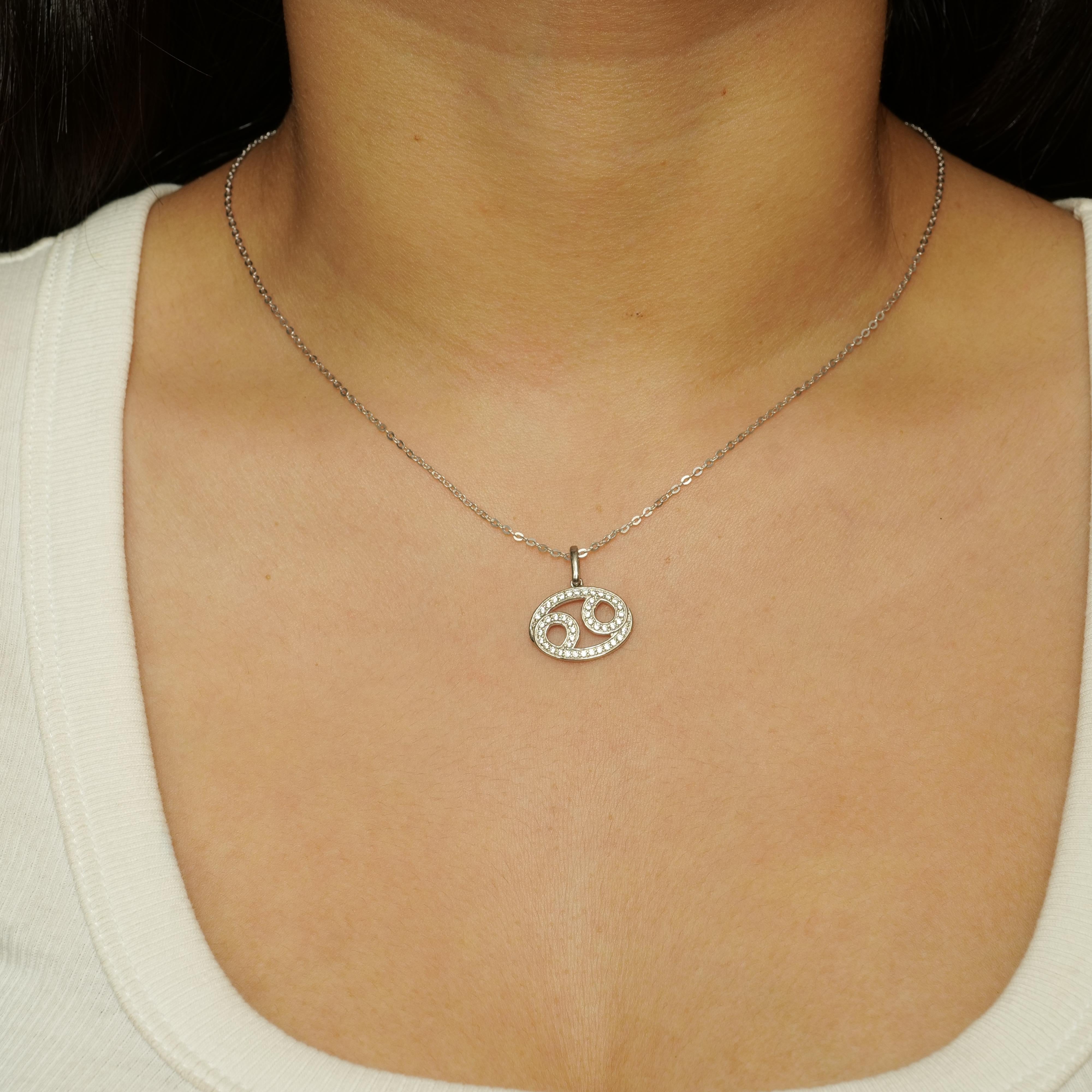 Krebs Horoskop Diamant-Halskette in 14K massivem Gold (zertifiziert) im Angebot 3