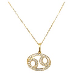 Cancer Horoscope Diamond Necklace in 14K Solid Gold (Certified)