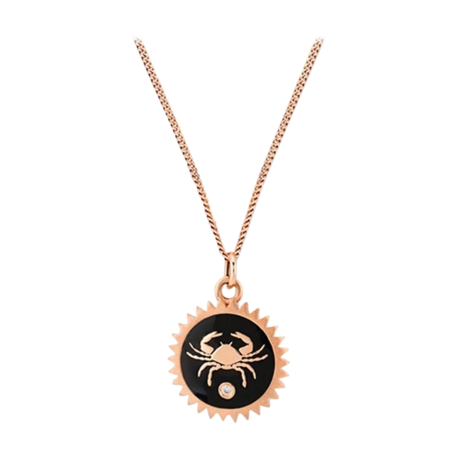 Selda Jewellery: Schwarze Halskette mit schwarzer Emaille und 0,01 Karat weißem Diamant im Angebot