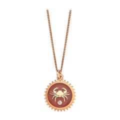 Cancer Necklace with Coral Enamel and 0.01ct White Diamond by Selda Jewellery