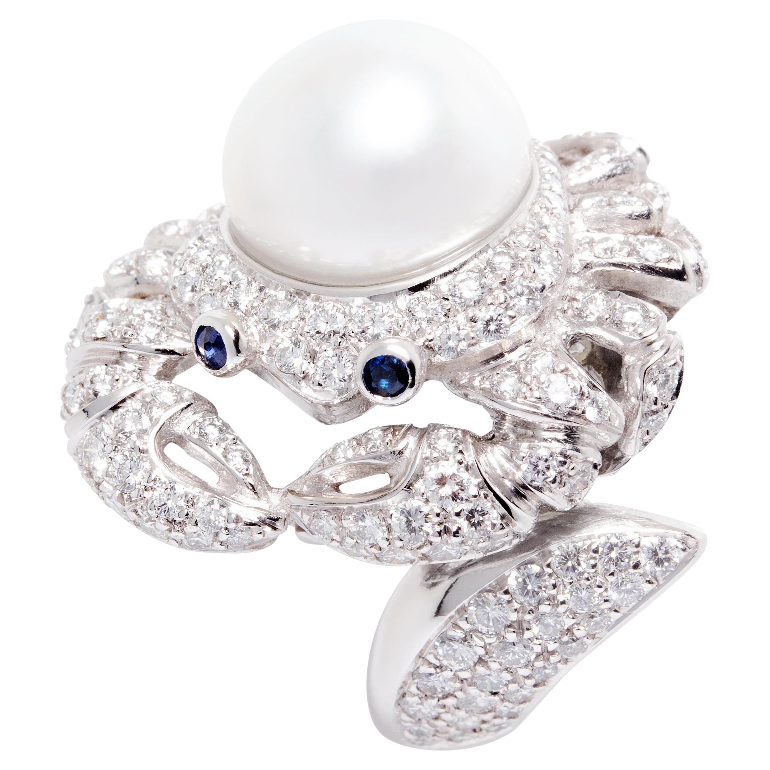Cancer Zodiac Cocktail-Ring Diamanten und Perlen  Design von Ella Gafter
