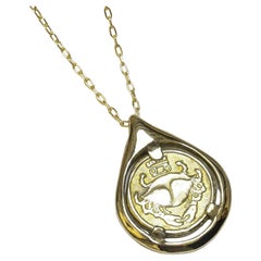 Cancer Zodiac Coin Necklace & Tear Pendent, Solid 14k Gold with Birthstone