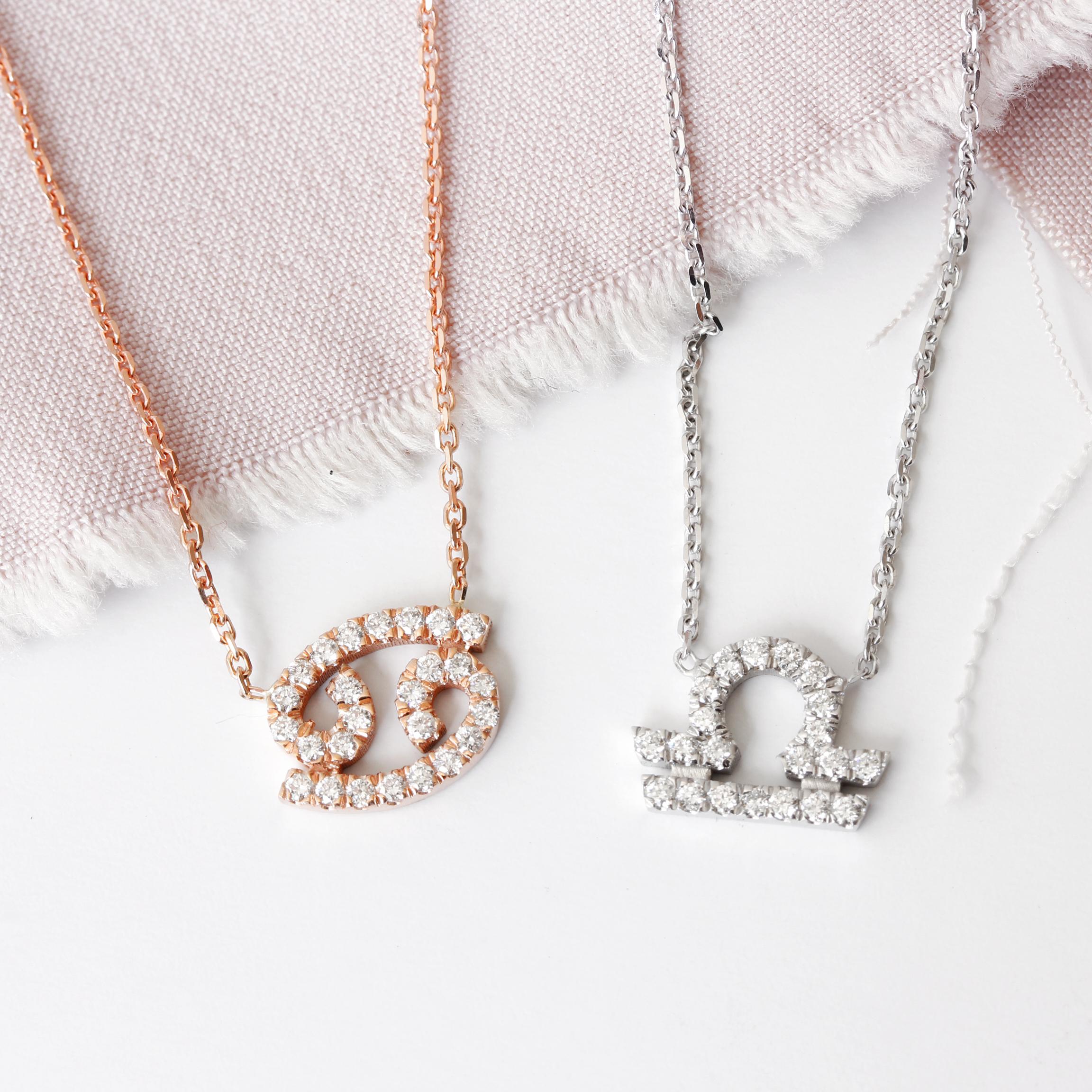 Contemporary Cancer Zodiac Diamond Necklace, 14k Rose Gold, Ready to Ship! For Sale