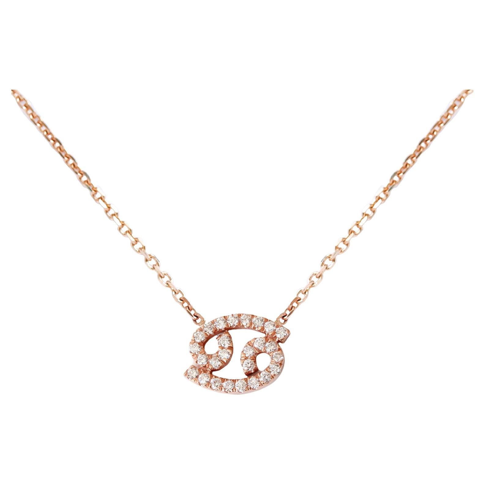 Cancer Zodiac Diamond Necklace, 14k Rose Gold, Ready to Ship! For Sale