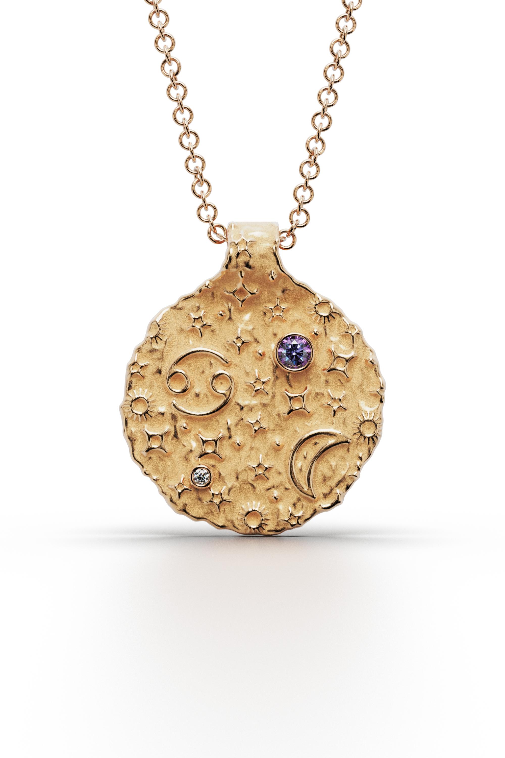 Contemporary Cancer Zodiac Pendant – 14K Solid Gold  Astrology Necklace  Oltremare Gioielli For Sale