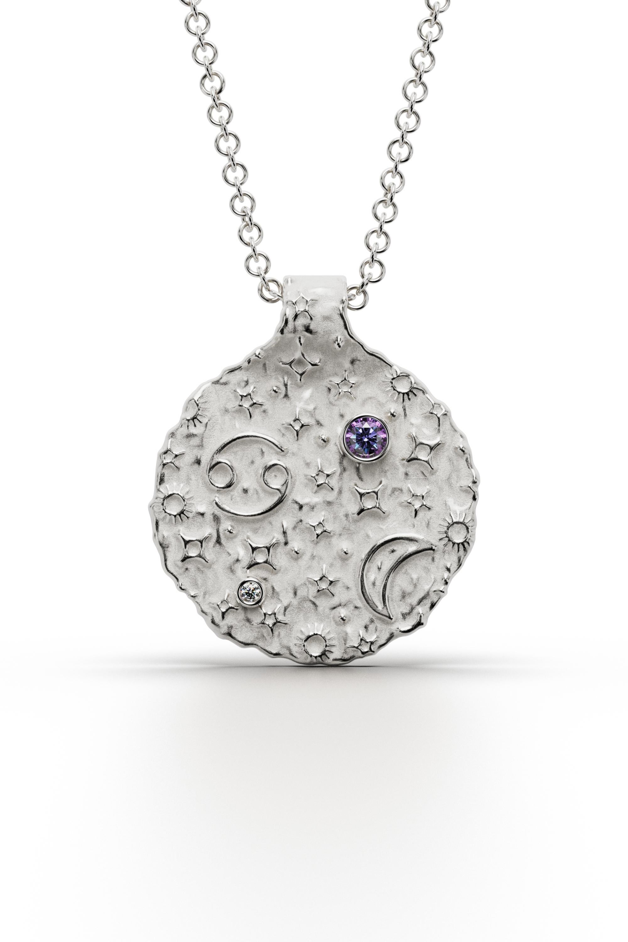 Brilliant Cut Cancer Zodiac Pendant – 14K Solid Gold  Astrology Necklace  Oltremare Gioielli For Sale