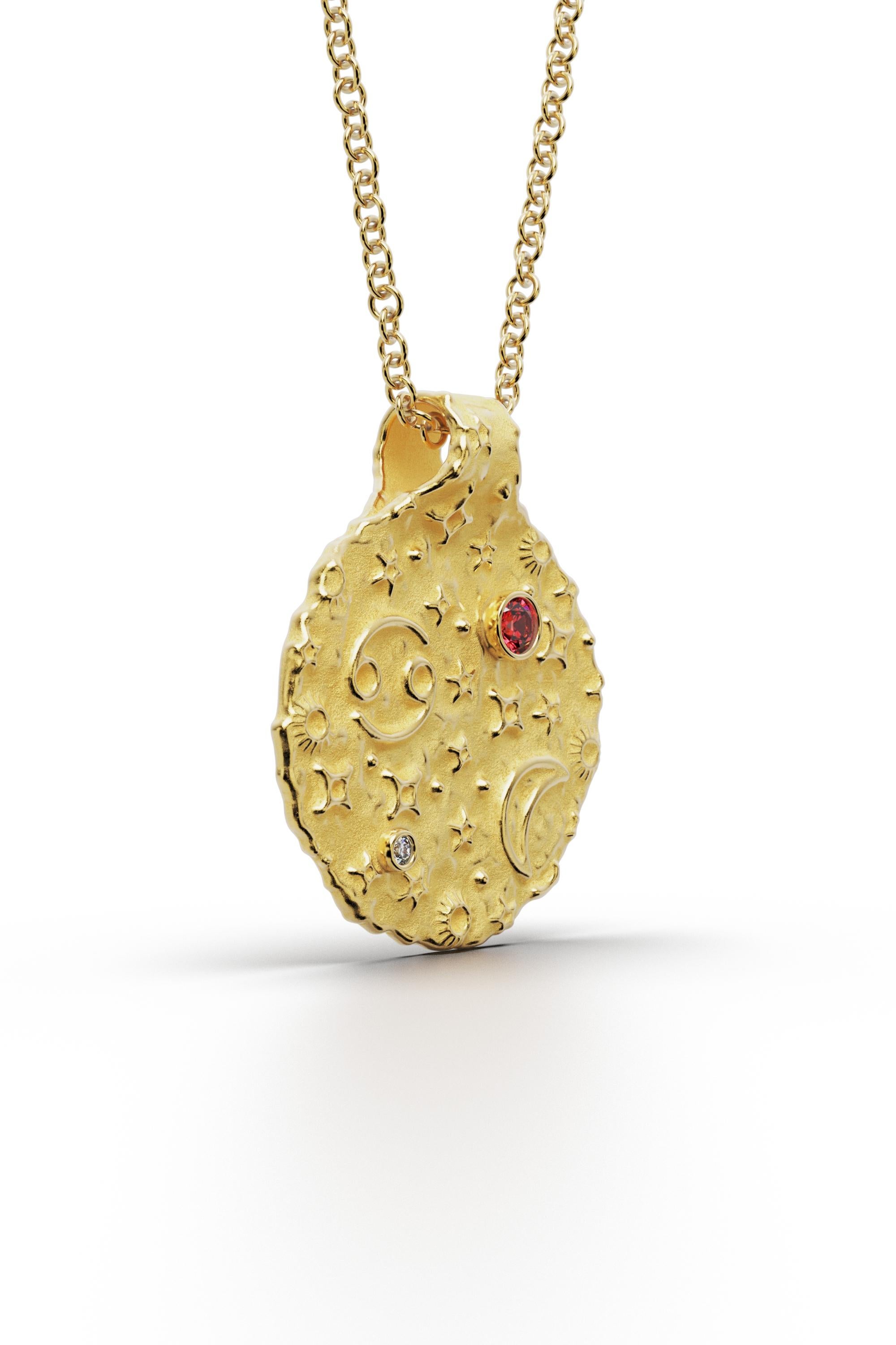 Women's Cancer Zodiac Pendant – 14K Solid Gold  Astrology Necklace  Oltremare Gioielli For Sale