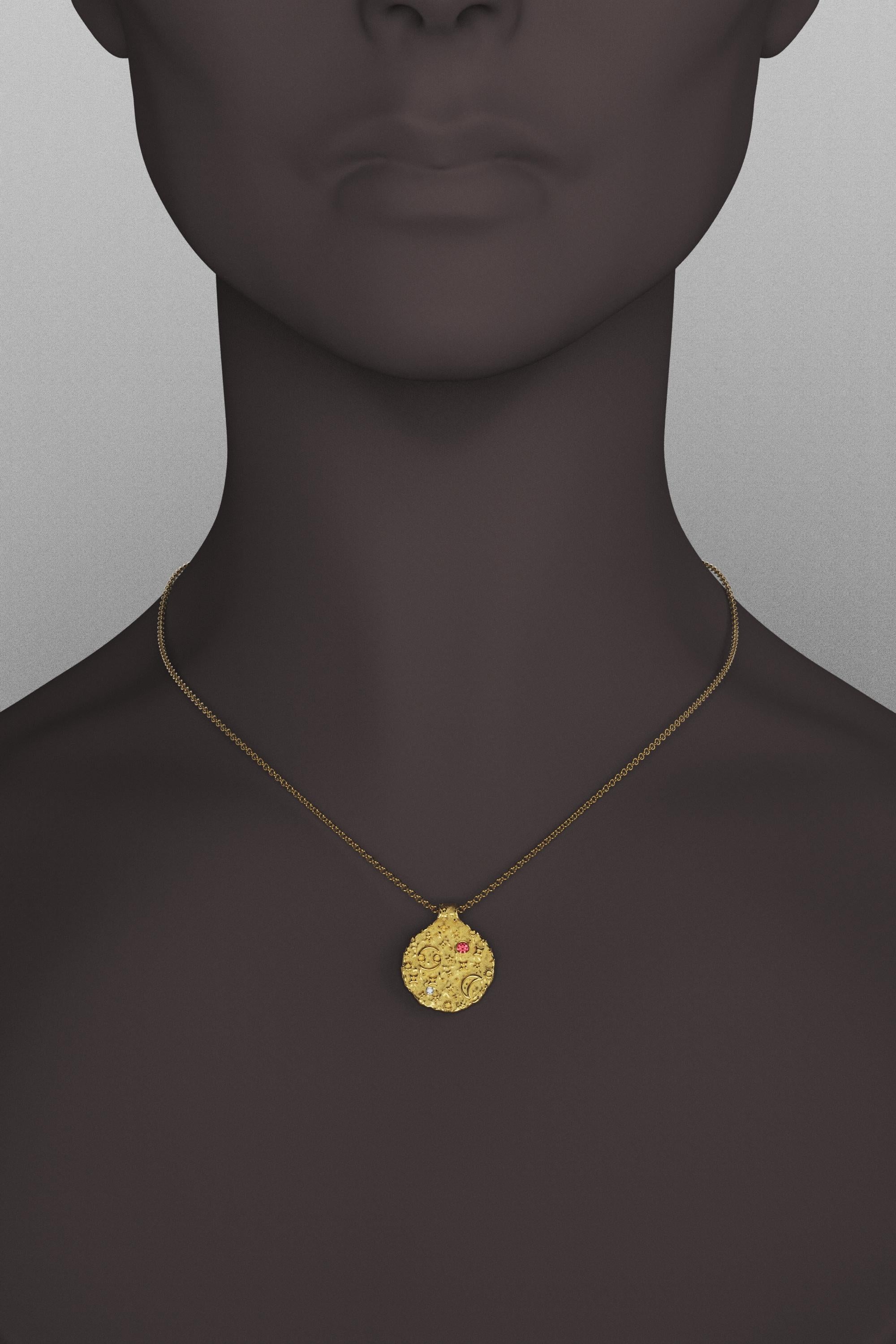 Cancer Zodiac Pendant – 14K Solid Gold  Astrology Necklace  Oltremare Gioielli For Sale 3