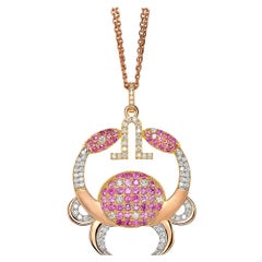 Cancer Zodiac Pendant 18 K Gold 80 Diamds 23 Pink Sapphires 38 Pink Tourmalines