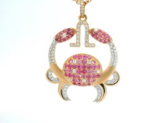 Cancer Zodiac Pendant 18 K Gold 80 Diamds 23 Pink Sapphires 38 Pink Tourmalines