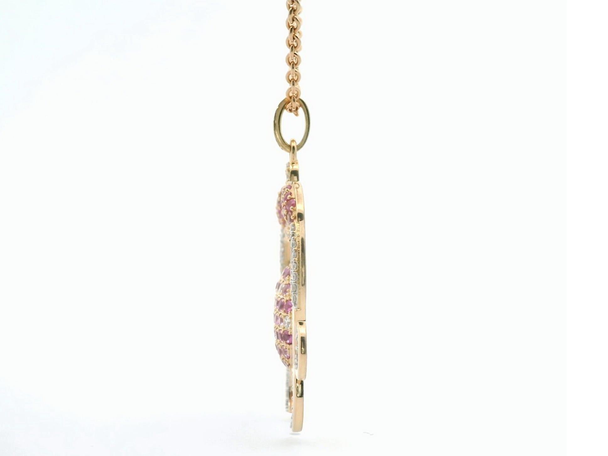 Contemporary Cancer Zodiac Pendant 18 K Gold 80 Diamds 23 Pink Sapphires 38 Pink Tourmalines For Sale