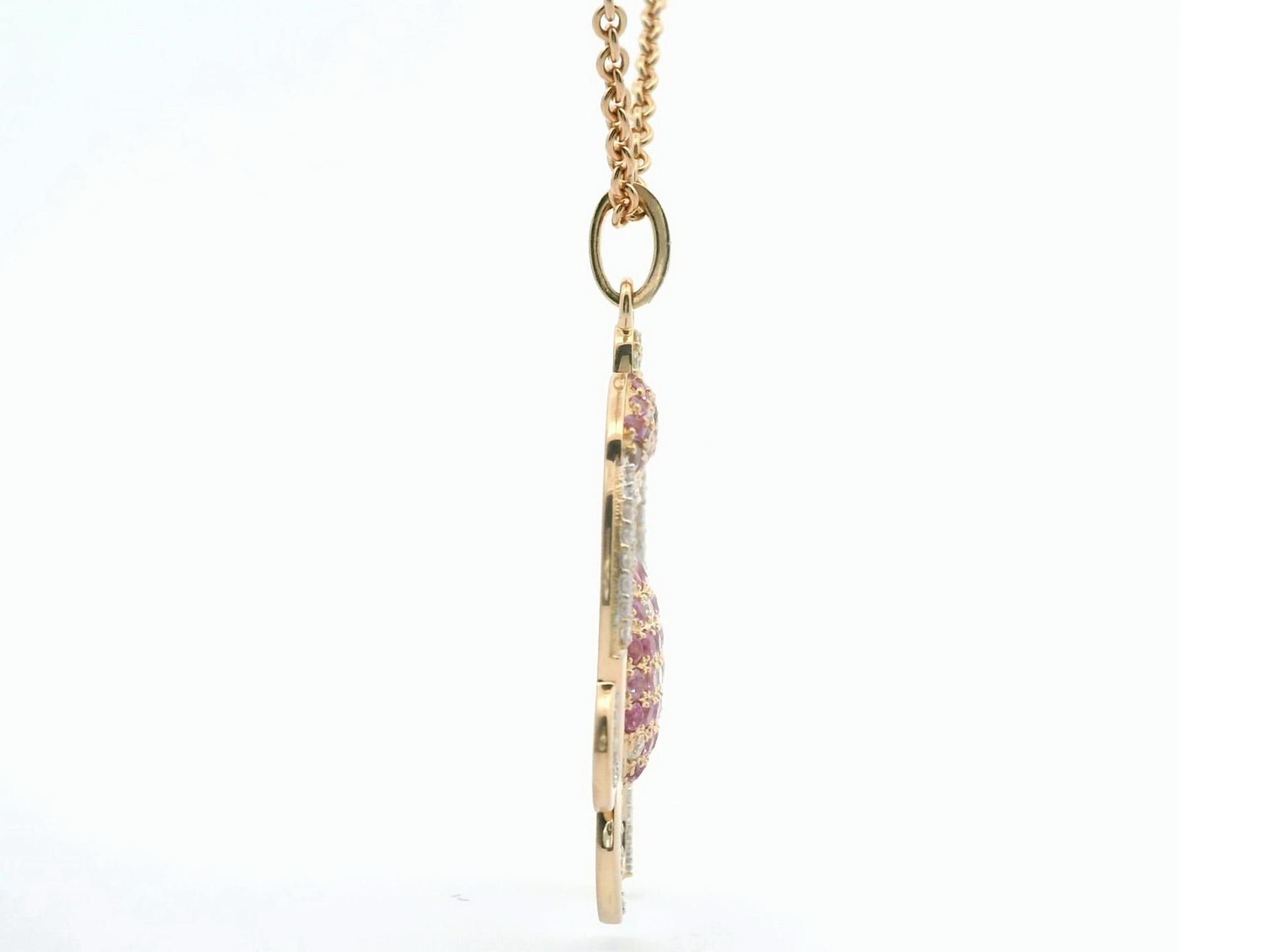 Cancer Zodiac Pendant 18 K Gold 80 Diamds 23 Pink Sapphires 38 Pink Tourmalines In New Condition For Sale In Pforzheim, DE