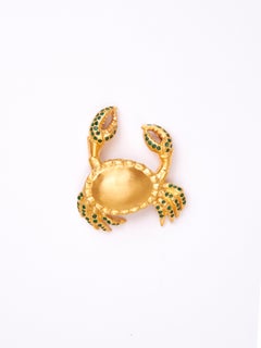 Cancer Zodiac Pendant in Silver, 24k Gold Plating & Emerald With Silver Chain