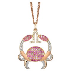 Cancer Zodiac Pendant Necklace Yellow Gold 80 Dias 23 Pink Sapphs 38 Pink Tourms