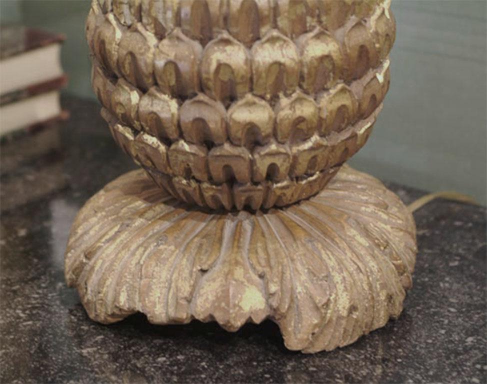 Hand-Carved Candace Barnes Now Champagne Leaf Pineapple Lamp For Sale