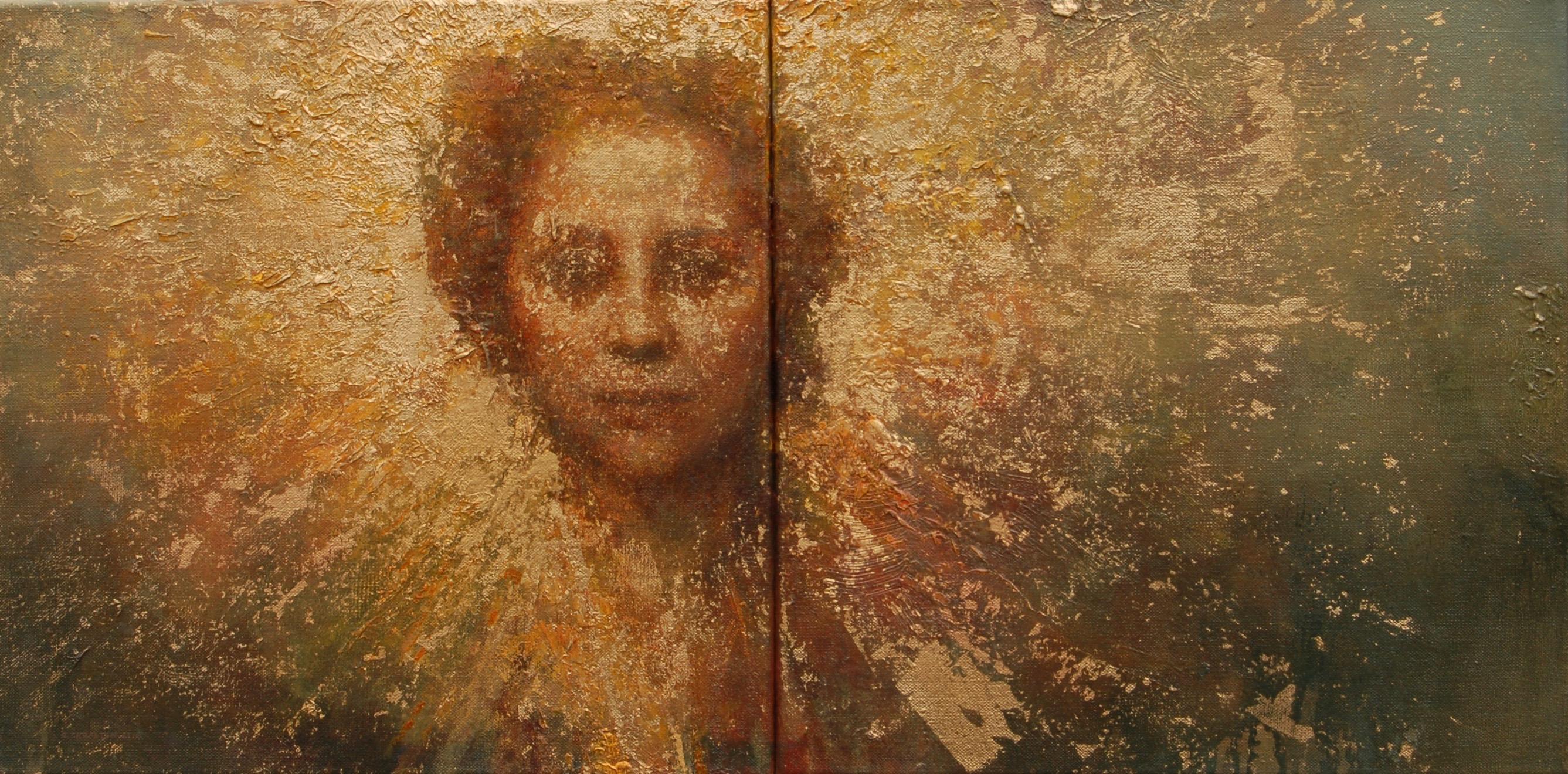 Portrait fidèle Peinture à l'huile et feuille d'or sur toile En stock