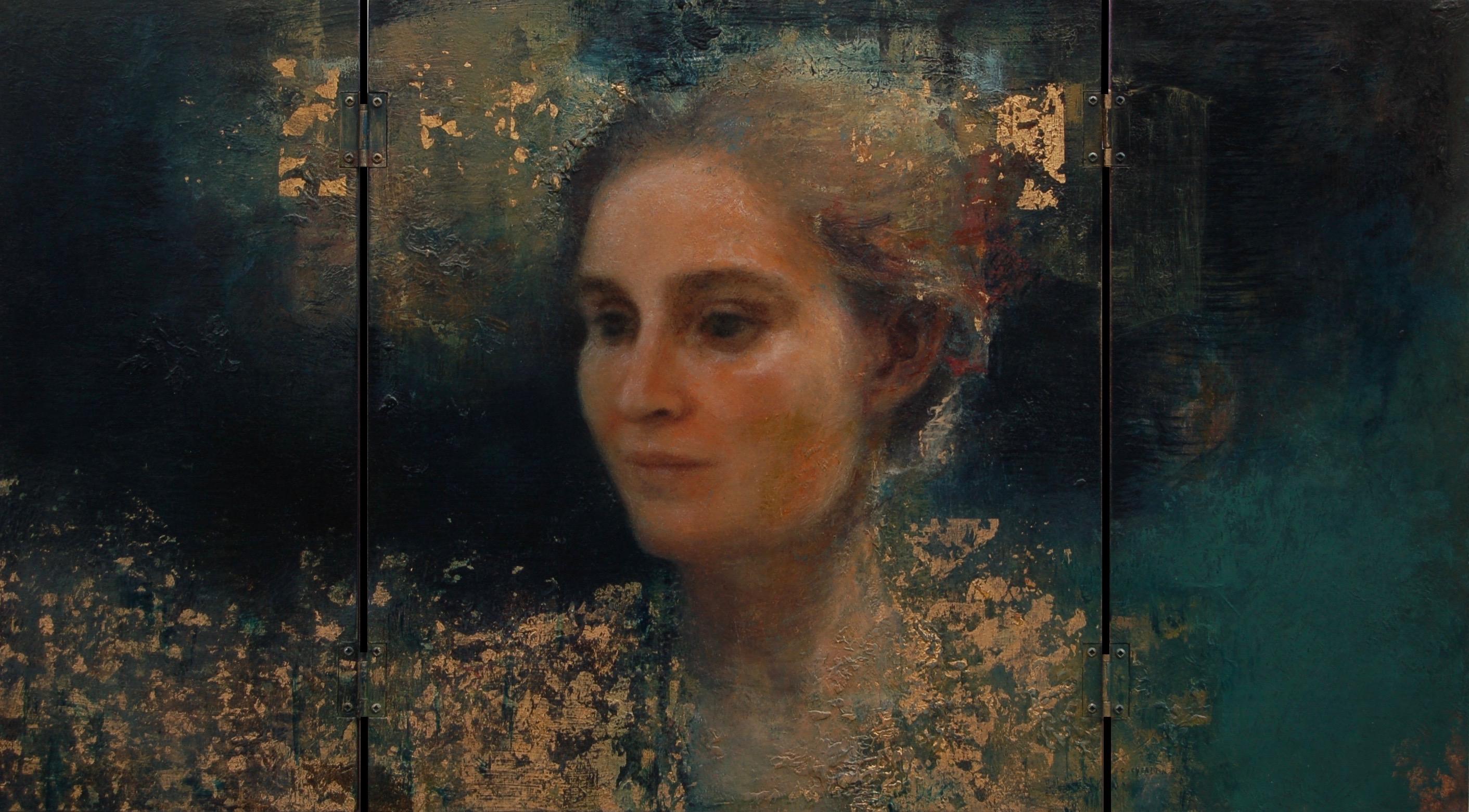Trilogía Tríptico Persona Pintura al óleo y pan de oro sobre panel En Stock