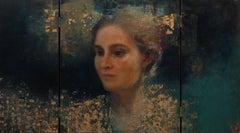 Persona Triptych Trilogy Oil Painting and Gold Leaf on Panel In Stock