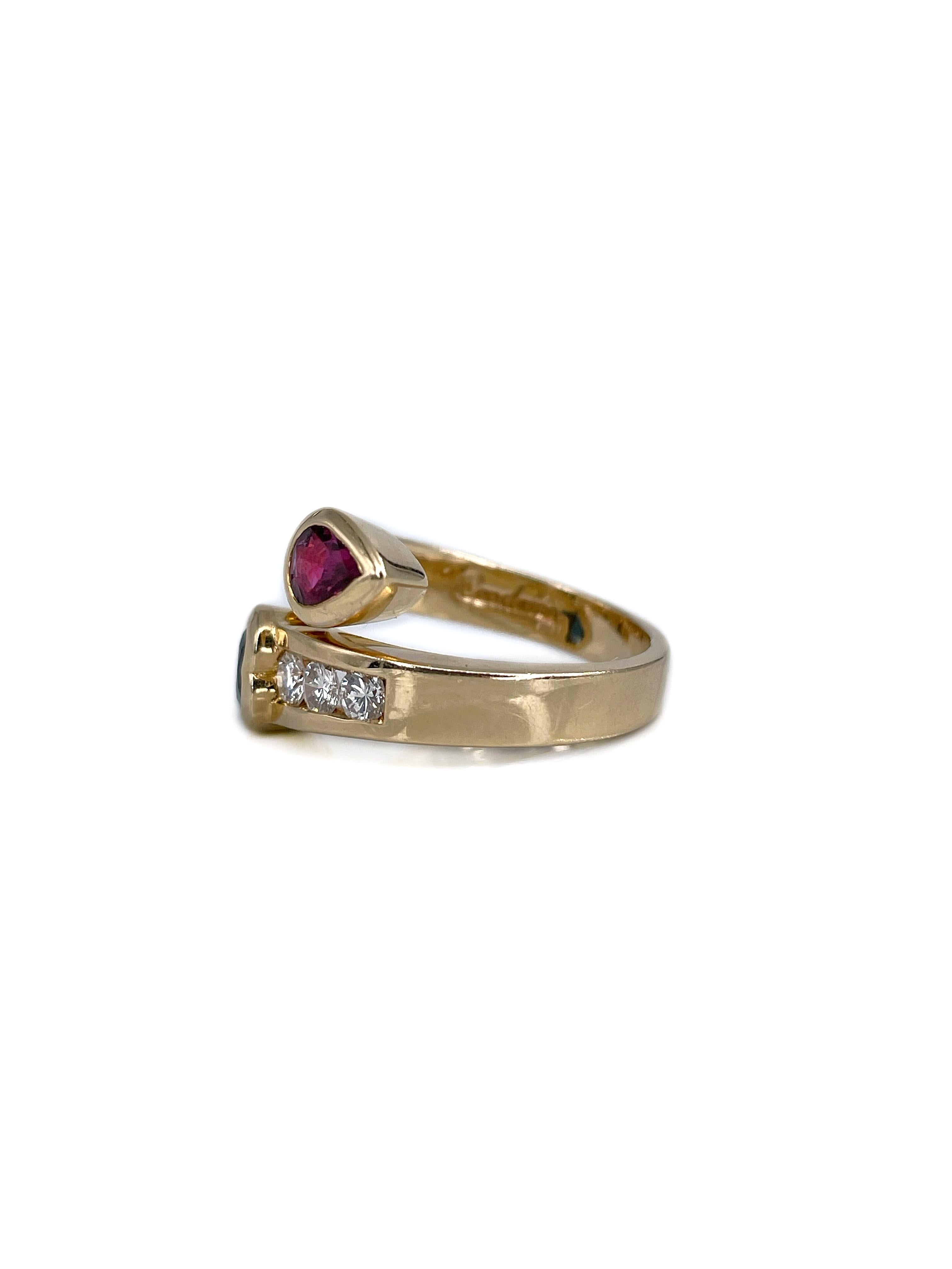 Candame 18 Karat Gold Sapphire Ruby Diamond Modern Design Toi Et Moi Ring For Sale 1