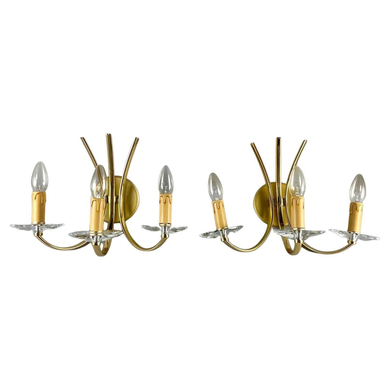 Candeeiros Castro Vintage Wall Lamps, Portugal Gilt Brass Designer Sconces For Sale